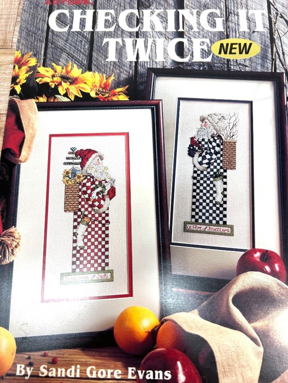 RARE Checking It Twice Cross Stitch Pattern By Sandi Gore Evans Holiday Santa